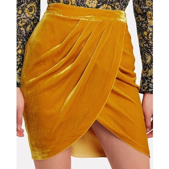 NWT VERONICA BEARD Marigold Silk Velvet Pleated High Waist Wrap Pencil Skirt 4 - Picture 2 of 12